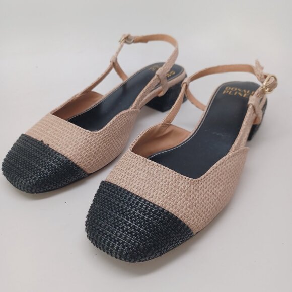 Donald Pliner Shoes Black Tan Spectator Woven Raffia Slingback Pumps Womens 7 M - Picture 10 of 16